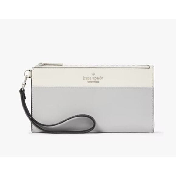 Kate Spade Madison Double Zip Wristlet NEW Platinum Grey Multi Saffiano Leather - Picture 1 of 12